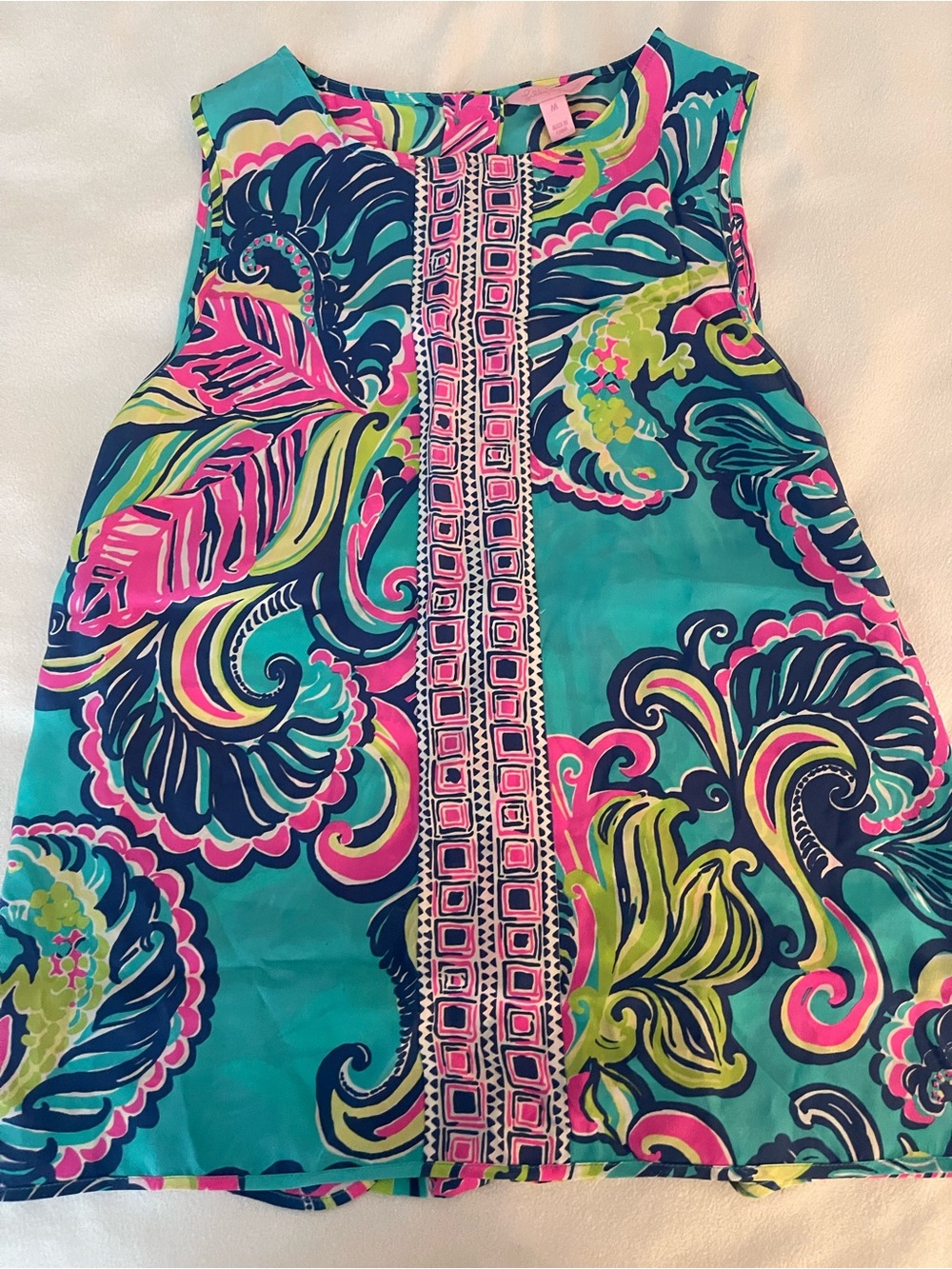 Lilly Pulitzer Teal Top with Neon Pink & Lime Tropical Print